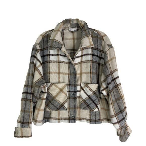 For The Republic Jackets & Blazers - For the Republic tan grey cream plaid cropped preppy lightweight jacket large